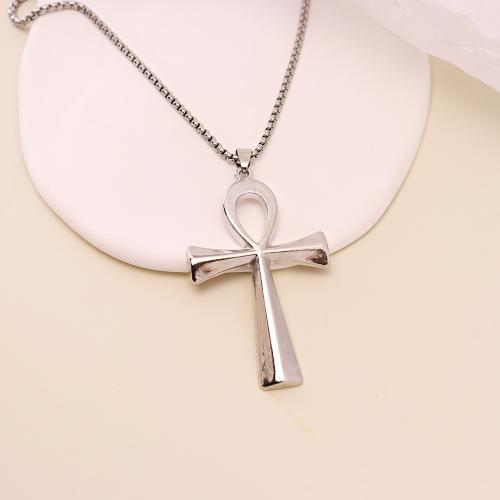 Zink -Legierung Eisen Kette Pullover Halskette, Zinklegierung, Kreuz, goldfarben plattiert, Modeschmuck, Silberfarbe, verkauft von PC[