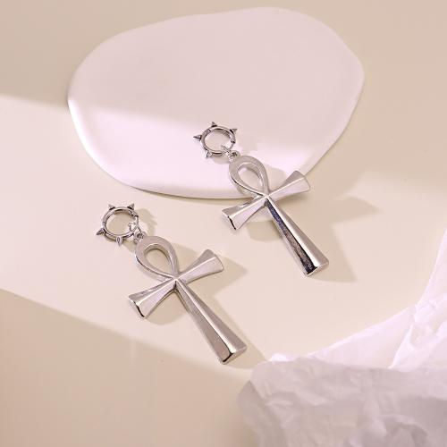 Boucle d'oreille goutte Zinc Alloy, alliage de zinc, croix, Placage de couleur d'or, bijoux de mode, argent, Vendu par paire