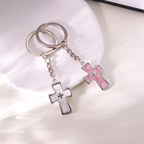 Enamel Zinc Alloy Key Chain, Cross, gold color plated, fashion jewelry, silver color 