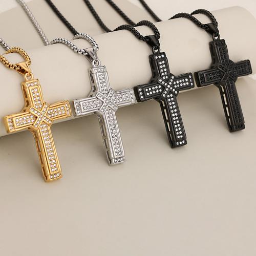 pendentifs En acier inoxydable de Croix , Acier inoxydable 304, Placage, DIY & avec strass, plus de couleurs à choisir, Vendu par PC