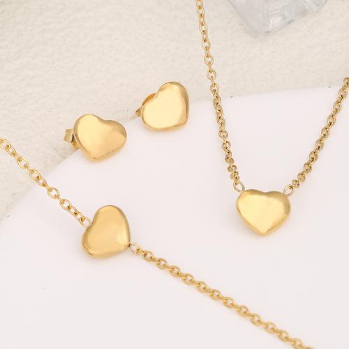 Parures de bijoux en acier inoxydable, Acier inoxydable 304, Boucle d’oreille stud & Bracelet & collier, Placage, trois pièces & bijoux de mode & pour femme, plus de couleurs à choisir, Vendu par fixé