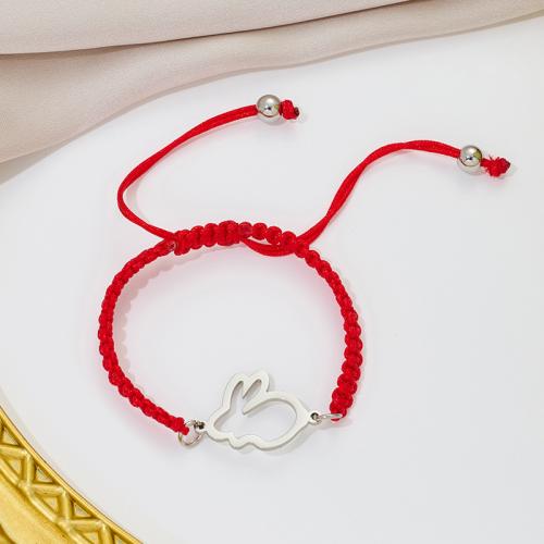 Fashion Jewelry Bracelet, 304 Stainless Steel, with Knot Cord, Rabbit, plated, hollow 