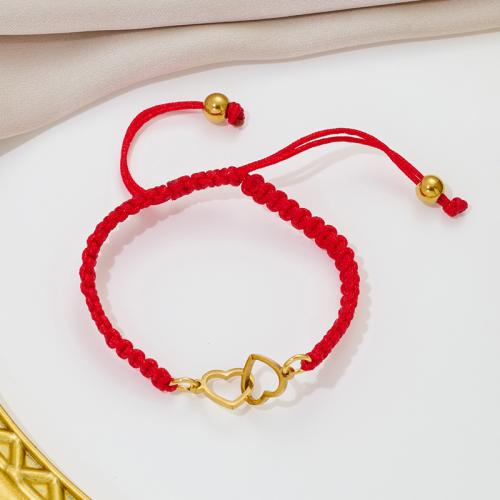 Fashion Jewelry Bracelet, 304 Stainless Steel, with Knot Cord, Heart, plated, hollow 