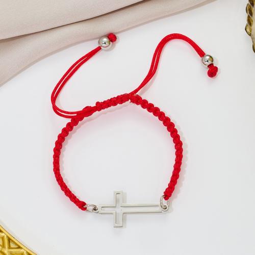 Fashion Jewelry Bracelet, 304 Stainless Steel, with Knot Cord, Cross, plated, hollow 