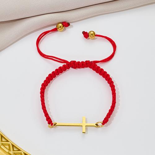 Fashion Jewelry Bracelet, 304 Stainless Steel, with Knot Cord, Cross, plated 