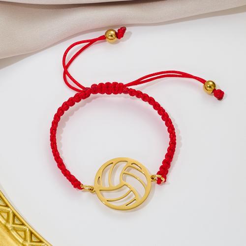 Fashion Jewelry Bracelet, 304 Stainless Steel, with Knot Cord, Volleyball, plated 