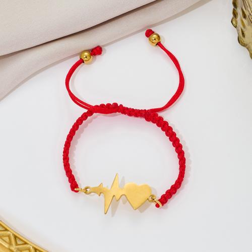 Fashion Jewelry Bracelet, 304 Stainless Steel, with Knot Cord, Heart, plated 