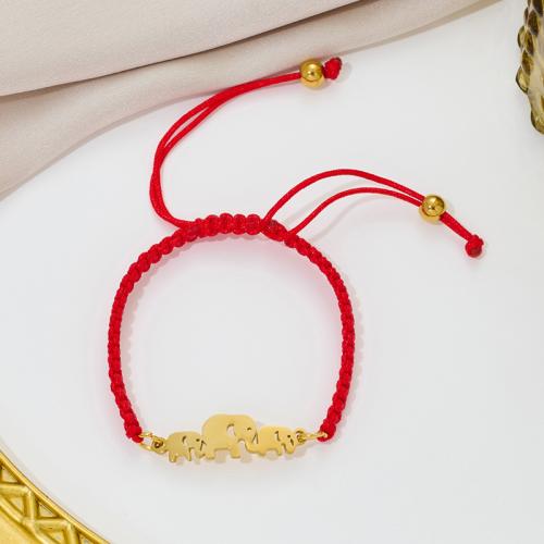 Fashion Jewelry Bracelet, 304 Stainless Steel, with Knot Cord, Elephant, plated 