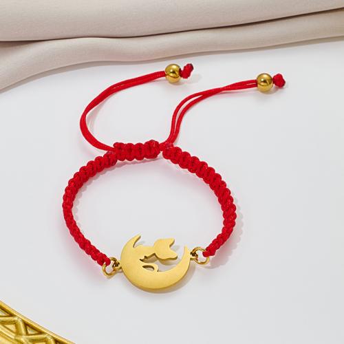 Fashion Jewelry Bracelet, 304 Stainless Steel, with Knot Cord, Moon, plated 