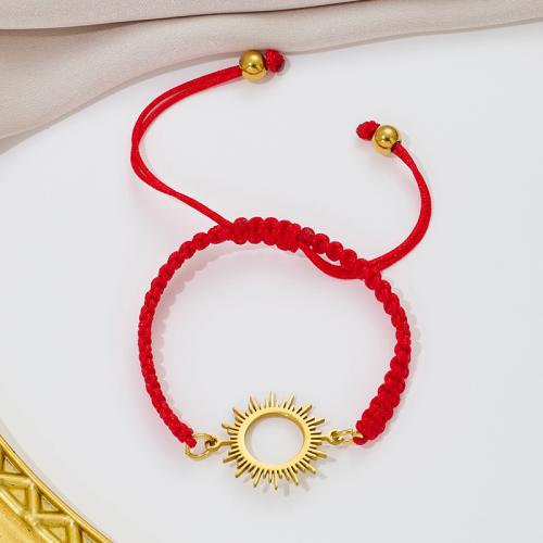 Fashion Jewelry Bracelet, 304 Stainless Steel, with Knot Cord, Sun, plated, hollow 