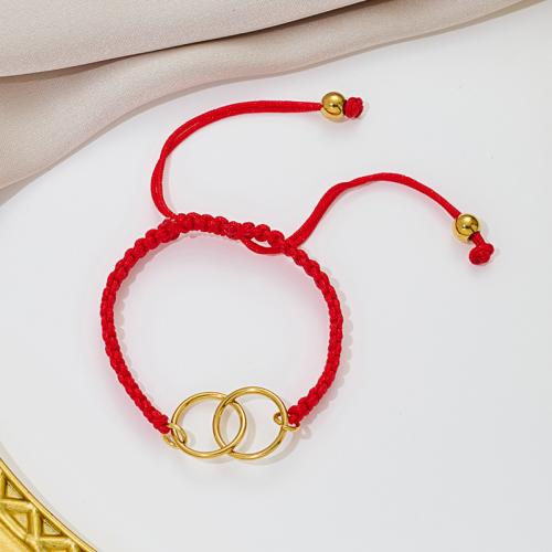 Fashion Jewelry Bracelet, 304 Stainless Steel, with Knot Cord, Donut, plated, hollow 