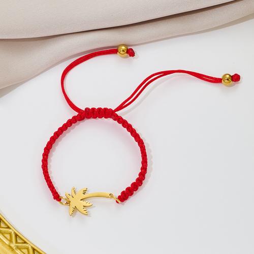 Fashion Jewelry Bracelet, 304 Stainless Steel, with Knot Cord, Palm Tree, plated 