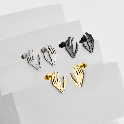 Серьги из нержавеющей стали, Нержавеющая сталь 304, Рука, Другое покрытие, Хэллоуин дизайн & ювелирные изделия моды, Много цветов для выбора, 12Пары/сумка, продается сумка