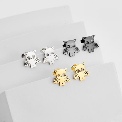 Серьги из нержавеющей стали, Нержавеющая сталь 304, Летучая мышь, Другое покрытие, Хэллоуин дизайн & ювелирные изделия моды, Много цветов для выбора, 12ПК/сумка, продается сумка