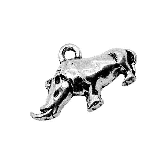 Zinc Alloy Animal Pendants, Rhinoceros, plated, DIY, antique silver color 