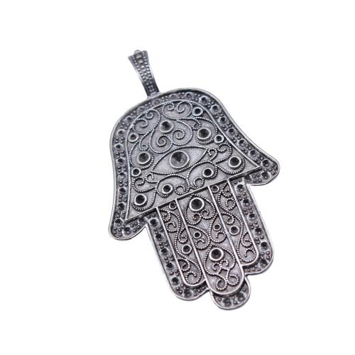 Zinc Alloy Hamsa Pendants, Hand, plated, DIY, antique silver color 