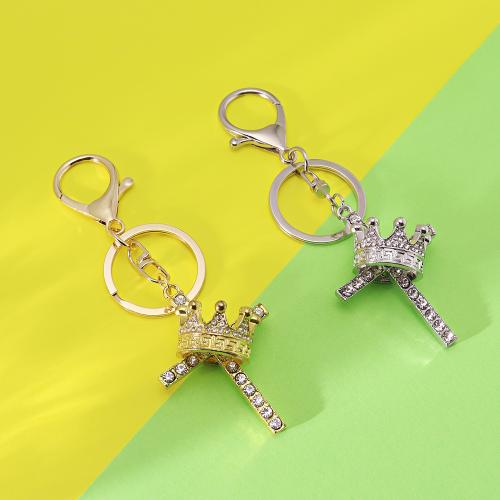 porte-clés en alliage zinc à stras, alliage de zinc, croix, Placage de couleur d'or, bijoux de mode & avec strass, plus de couleurs à choisir, Vendu par PC