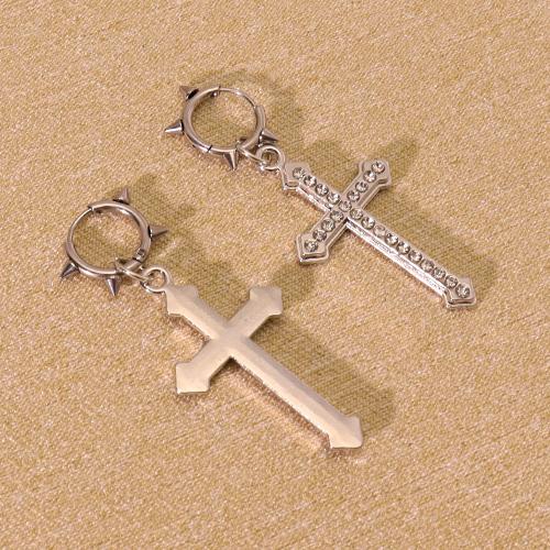 Zink Legierung Strass Tropfen Ohrring, Zinklegierung, Kreuz, goldfarben plattiert, Modeschmuck & mit Strass, Silberfarbe, verkauft von Paar