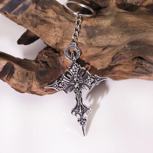 bijoux de porte-clés en Alliage de zinc, croix, Placage de couleur d'or, bijoux de mode, argent, Vendu par PC