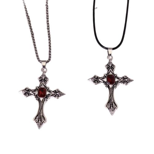 Chaîne en alliage de zinc de fer Collier Pull, croix, Placage de couleur d'or, bijoux de mode & avec strass, plus de couleurs à choisir Vendu par PC[