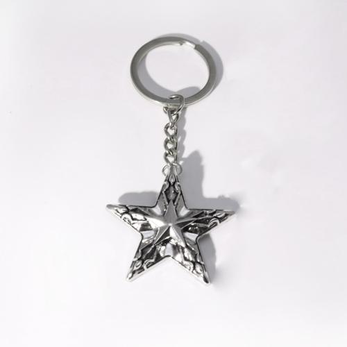 bijoux de porte-clés en Alliage de zinc, étoile, Placage de couleur d'or, bijoux de mode, argent, Vendu par PC
