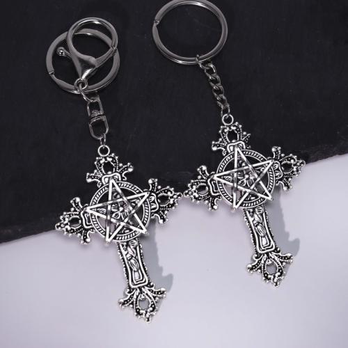 bijoux de porte-clés en Alliage de zinc, croix, Placage de couleur d'or, bijoux de mode, argent, Vendu par PC