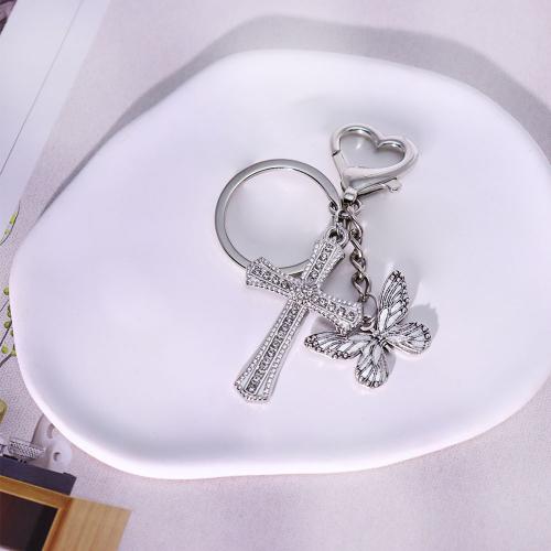 porte-clés en alliage zinc à stras, alliage de zinc, croix, Placage de couleur d'or, bijoux de mode & avec strass, plus de couleurs à choisir, Vendu par PC