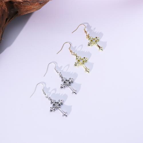 Zink Legierung Strass Tropfen Ohrring, Zinklegierung, Kreuz, goldfarben plattiert, Modeschmuck & mit Strass, keine, verkauft von Paar