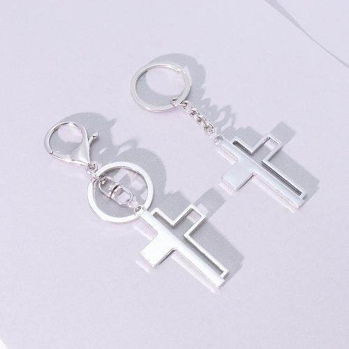 bijoux de porte-clés en Alliage de zinc, croix, Placage de couleur d'or, bijoux de mode, argent, Vendu par PC