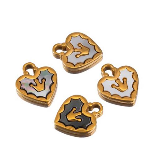 pendentifs de cœur en inox , Acier inoxydable 304, avec coquille blanche, coeur, Placage, DIY & différents matériaux pour le choix, doré Vendu par sac