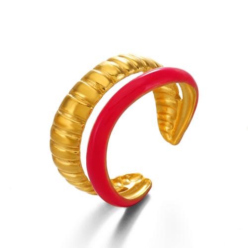 Émail Bague en Acier inoxydable , Acier inoxydable 304, Placage de couleur d'or, pour femme & émail & creux, plus de couleurs à choisir, Vendu par PC