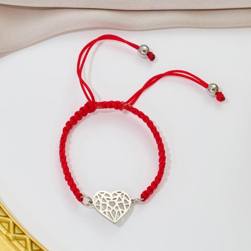 Fashion Jewelry Bracelet, 304 Stainless Steel, with Knot Cord, Heart, plated, hollow 