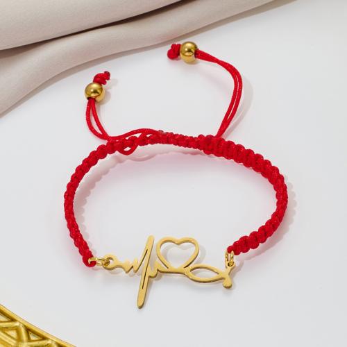 Fashion Jewelry Bracelet, 304 Stainless Steel, with Knot Cord, Electrocardiographic, plated 