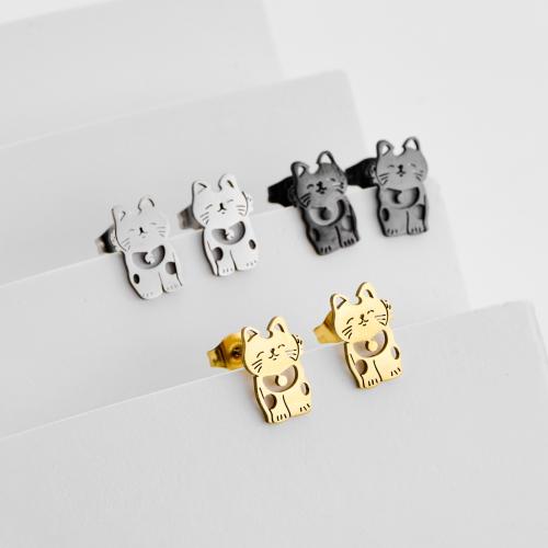 Серьги из нержавеющей стали, Нержавеющая сталь 304, Кошка, Другое покрытие, ювелирные изделия моды, Много цветов для выбора, 12Пары/сумка, продается сумка
