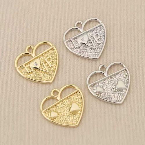 Strass Messing Anhänger, Herz, plattiert, DIY & mit Strass, keine, 10PCs/Tasche, verkauft von Tasche