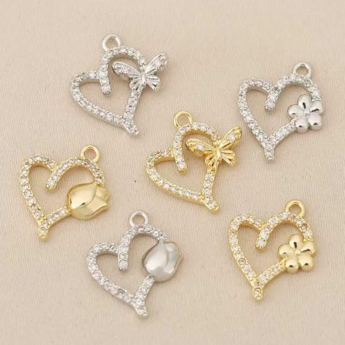 Strass Messing Anhänger, Herz, plattiert, DIY & mit Strass, keine, 10PCs/Tasche, verkauft von Tasche