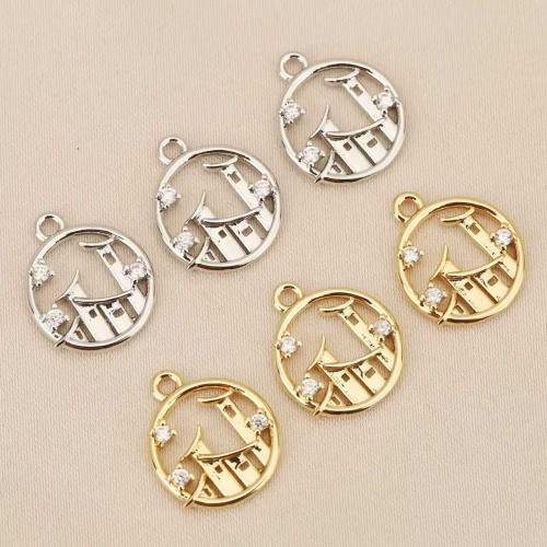 Strass Messing Anhänger, rund, plattiert, DIY & mit Strass & hohl, keine, 10PCs/Tasche, verkauft von Tasche