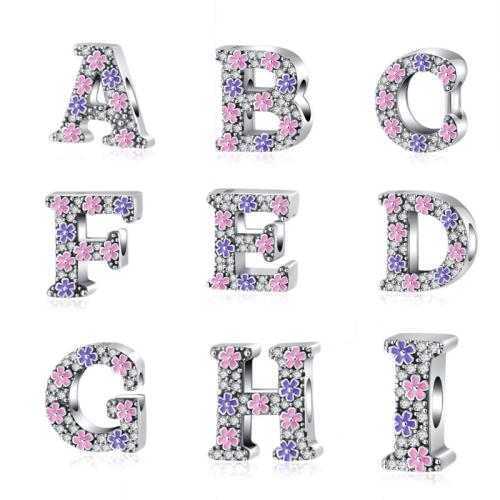 Abalorios de Europeo de latón con diamantes de imitación, cuproníquel, Carta del alfabeto, chapado, Bricolaje & diferentes estilos para la opción & esmalte, 10mm, Vendido por UD