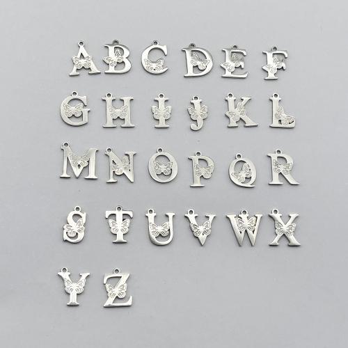 Pendentif de lettre en acier inoxydable, Acier inoxydable 304, Lettre d’alphabet, DIY & avec motif de papillon & styles différents pour le choix, couleur originale, 10mm, Vendu par PC