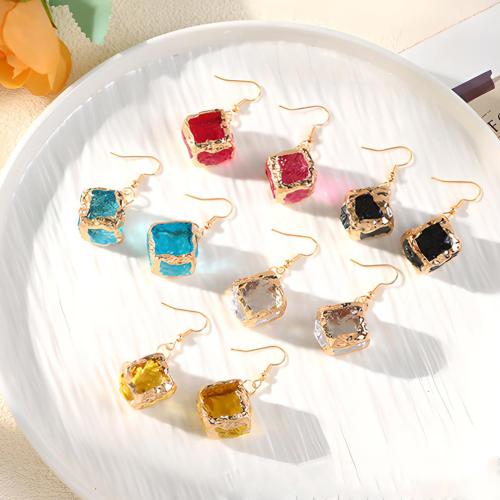 Crystal Drop Earring, with Zinc Alloy, Square, gold color plated, fashion jewelry & for woman 45mm 