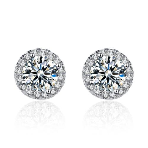 Kupfernickel Ohrstecker, rund, platiniert, verschiedene Größen vorhanden & Micro pave Zirkonia & für Frau, verkauft von Paar