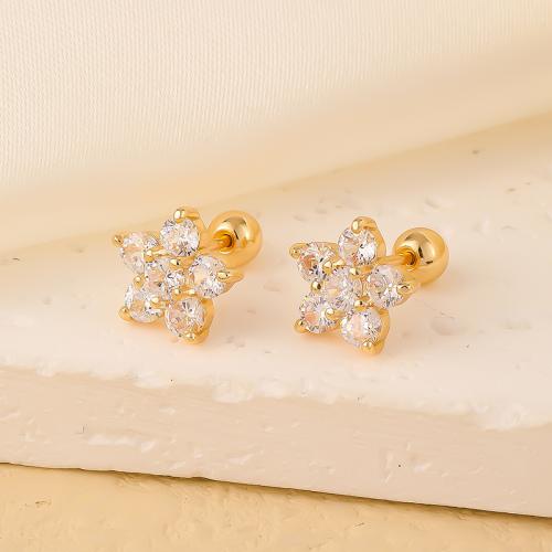 laiton boucle d oreille dormeuse, étoile, Placage de couleur d'or, styles différents pour le choix & pavé de micro zircon & pour femme, earring length 7-10mm, Vendu par paire[