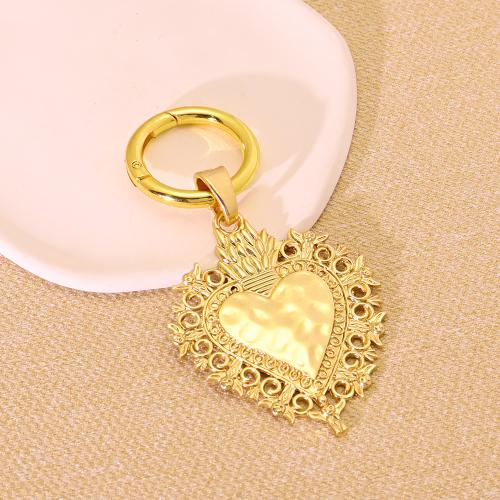 bijoux de porte-clés en Alliage de zinc, coeur, Placage de couleur d'or, bijoux de mode, doré, Vendu par PC