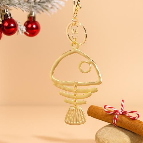 bijoux de porte-clés en Alliage de zinc, Squelette de poisson, Placage de couleur d'or, bijoux de mode & creux, doré, Vendu par PC