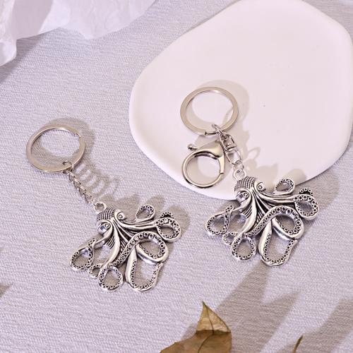 bijoux de porte-clés en Alliage de zinc, Poulpe, Placage de couleur d'or, bijoux de mode, argent, Vendu par PC