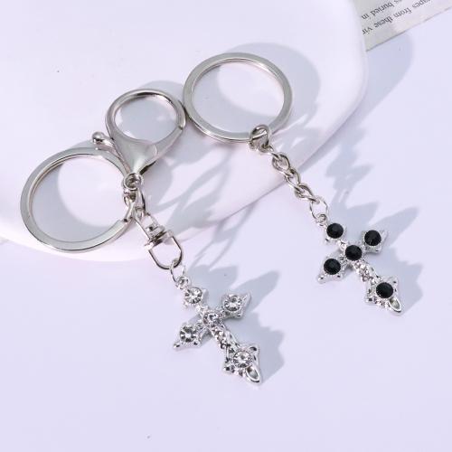 porte-clés en alliage zinc à stras, alliage de zinc, croix, Placage de couleur d'or, bijoux de mode & avec strass, plus de couleurs à choisir, Vendu par PC