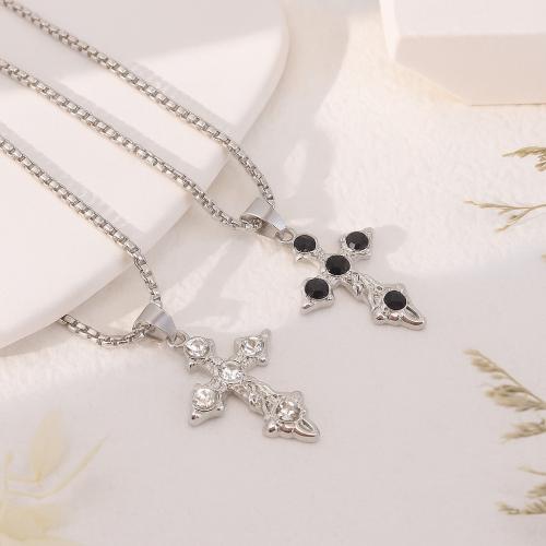 Zink -Legierung Eisen Kette Pullover Halskette, Zinklegierung, Kreuz, goldfarben plattiert, Modeschmuck & mit Strass, keine, verkauft von PC[