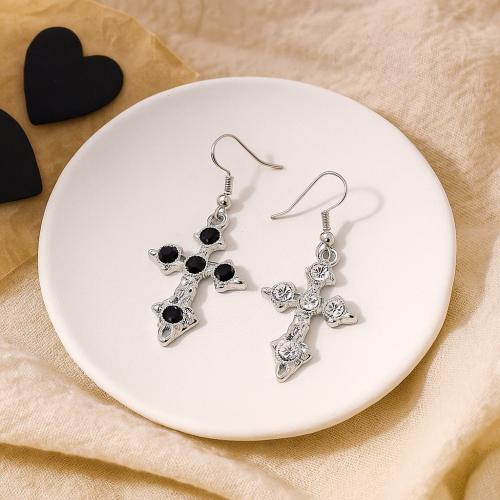 Zink Legierung Strass Tropfen Ohrring, Zinklegierung, Kreuz, goldfarben plattiert, Modeschmuck & mit Strass, keine, verkauft von Paar