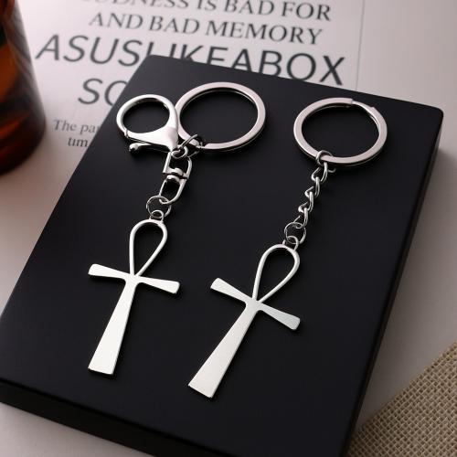 bijoux de porte-clés en Alliage de zinc, croix, Placage de couleur d'or, bijoux de mode, argent, Vendu par PC