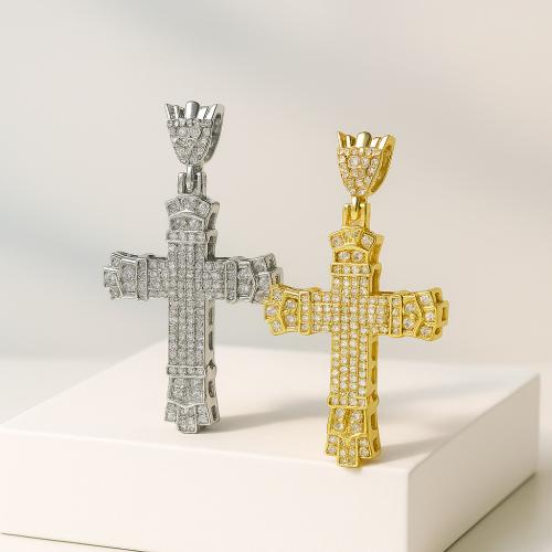 Colgantes de Aleación de Zinc en Forma Cruces, chapado en color dorado, Joyería & con diamantes de imitación, más colores para la opción, Vendido por UD